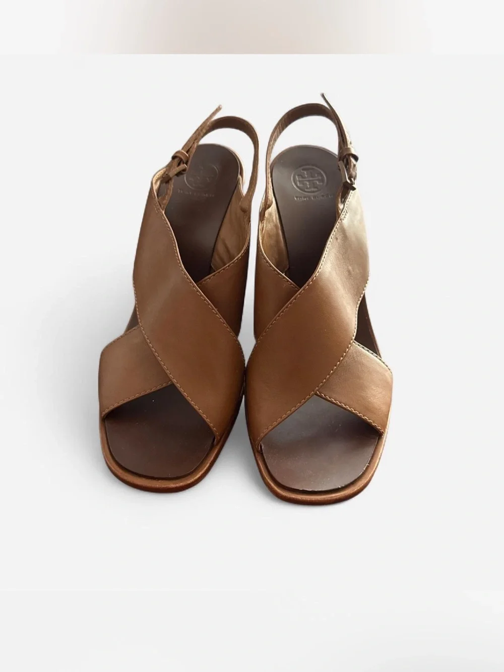 Tory Burch Gabrielle brown Leather wedge Sandals preppy summer resort size 8.5